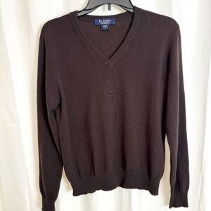 Vintage El Daws Cashmere Chocolate Brown V-Neck Long Sleeve Sweater 1990's